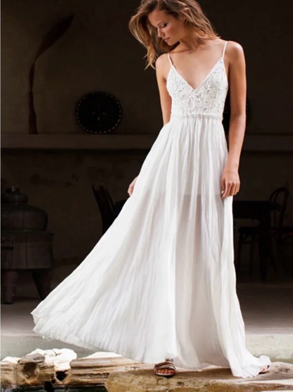 Lulu's Snowy Meadow Crocheted Ivory Maxi Dress